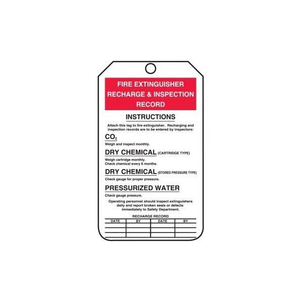 Accuform French Safety Tags, FIRE EXTINGUISHER RECHARGE & INSPECTION RECORD, 5.75in x 3.25in, RP-Plastic, 5PK FRMGT208PTM - main